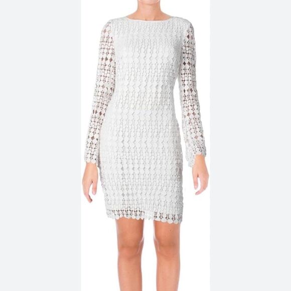 Lauren Ralph Lauren Dress womens size 8 cushion cut Lace white Geometric sheath - Picture 1 of 11
